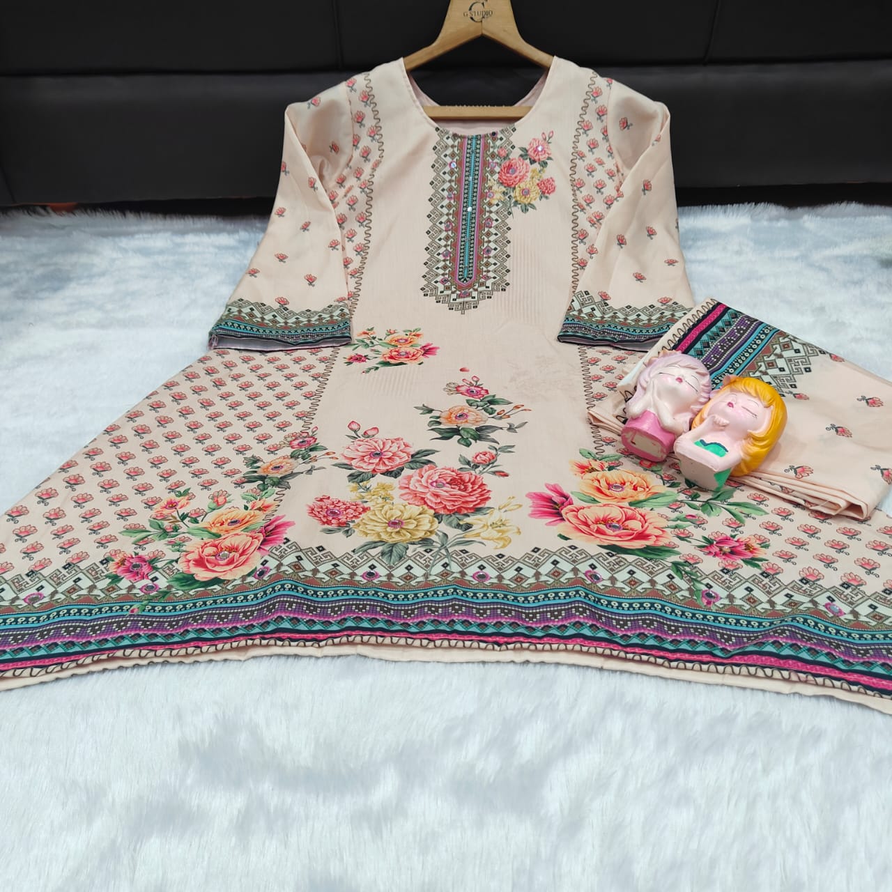 Women Muslin Co-ord Set with Hand Mirror Work, Digital Print Kurta Pant Set, Fully Stitched Ready to Wear Ethnic Co-ord Set for Women, Casual Party & Festive Wear, Size M to 10XL