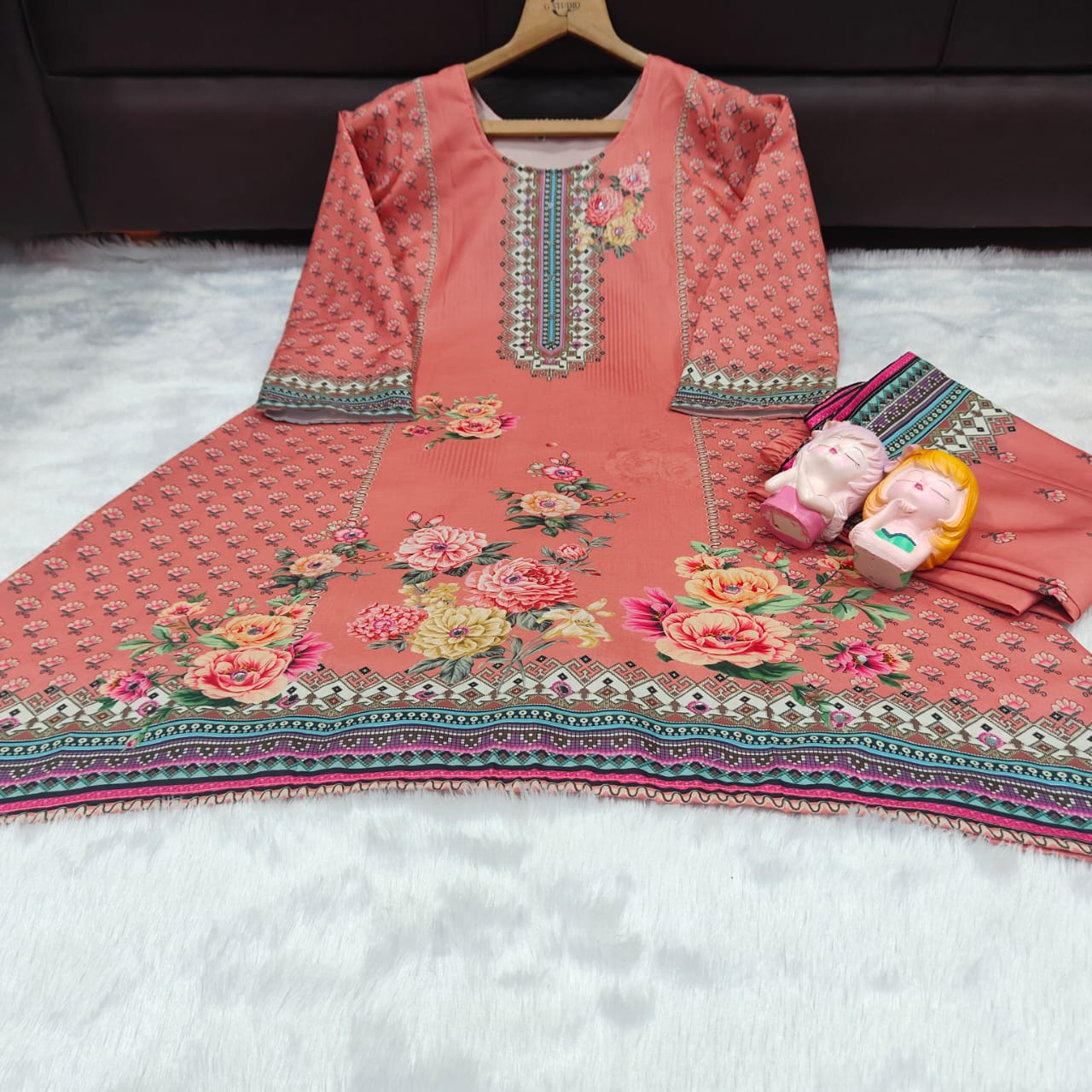 Women Muslin Co-ord Set with Hand Mirror Work, Digital Print Kurta Pant Set, Fully Stitched Ready to Wear Ethnic Co-ord Set for Women, Casual Party & Festive Wear, Size M to 10XL
