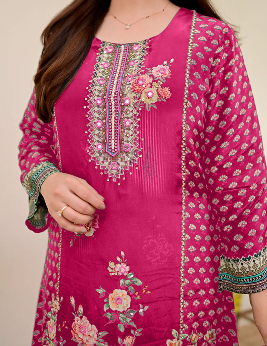 Women Muslin Co-ord Set with Hand Mirror Work, Digital Print Kurta Pant Set, Fully Stitched Ready to Wear Ethnic Co-ord Set for Women, Casual Party & Festive Wear, Size M to 10XL