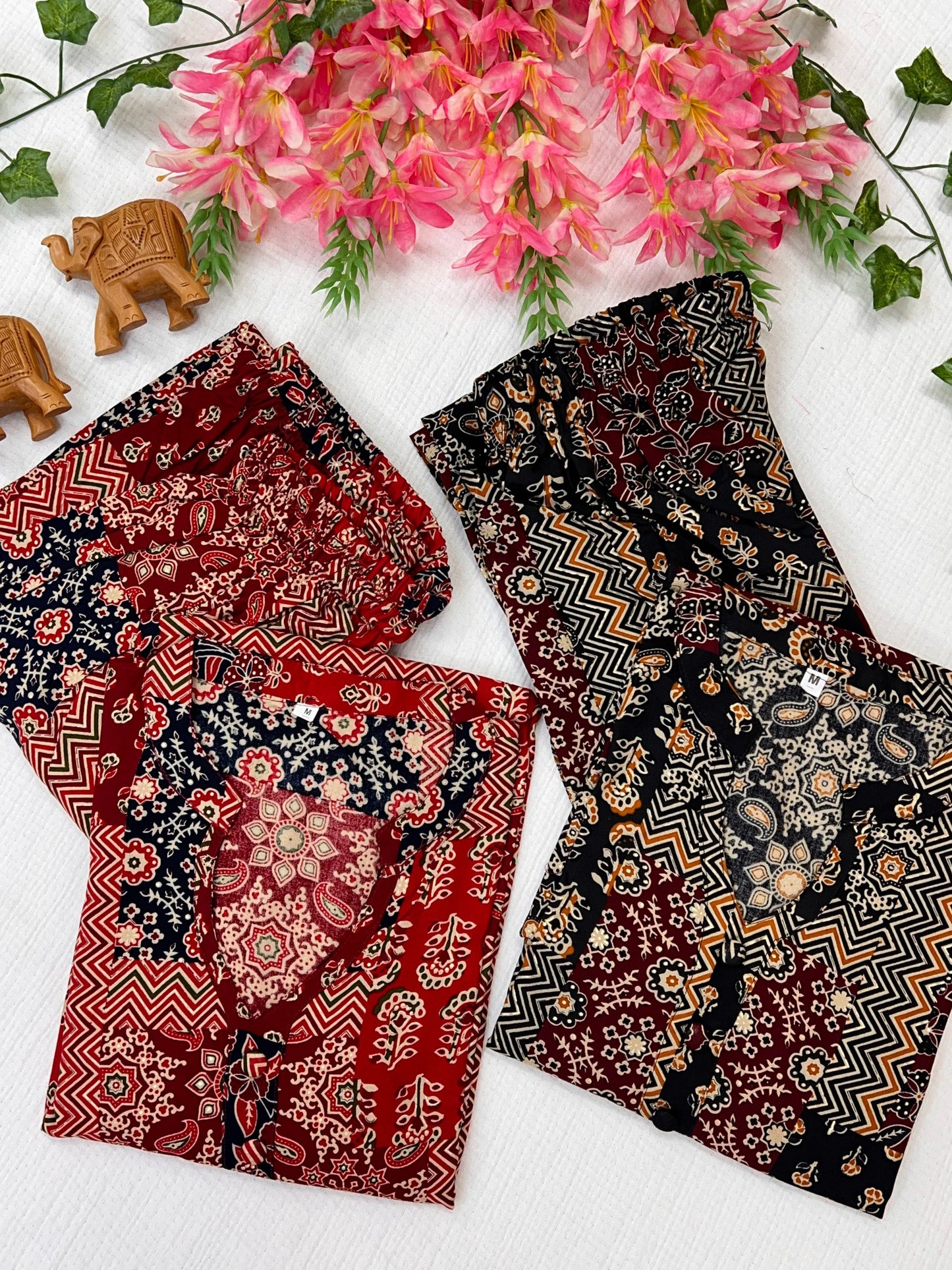 Women’s Rayon Cotton Co-ord Set with Foil Print Work | Stitched Top & Palazzo Set | Casual & Festive Wear | Red & Black