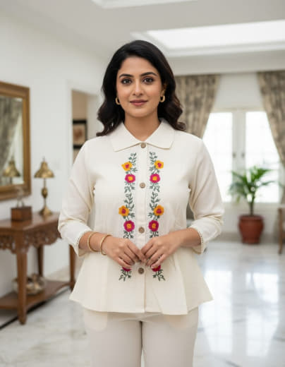 Shivam Hub Women's Pure Khadi Cotton Short Top with Cotton Lining – Ivory Multicolor Printed Casual & Ethnic Wear