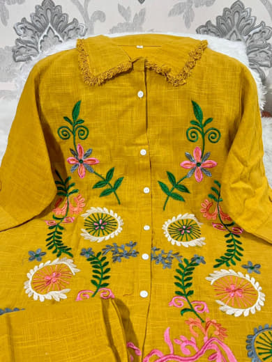 Shivam Hub Women's Cotton Flax Embroidered Co-ord Set – Fully Stitched Premium Ethnic Wear