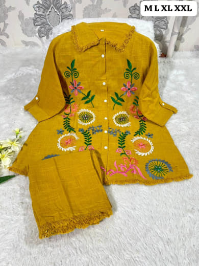 Shivam Hub Women's Cotton Flax Embroidered Co-ord Set – Fully Stitched Premium Ethnic Wear