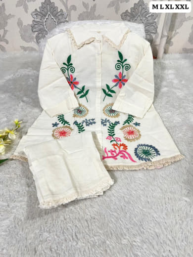 Shivam Hub Women's Cotton Flax Embroidered Co-ord Set – Fully Stitched Premium Ethnic Wear