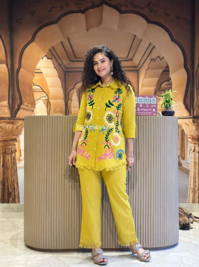 Shivam Hub Women's Cotton Flax Embroidered Co-ord Set – Fully Stitched Premium Ethnic Wear