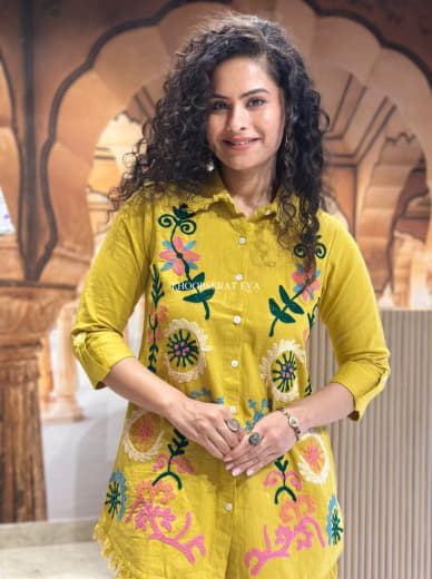 Shivam Hub Women's Cotton Flax Embroidered Co-ord Set – Fully Stitched Premium Ethnic Wear