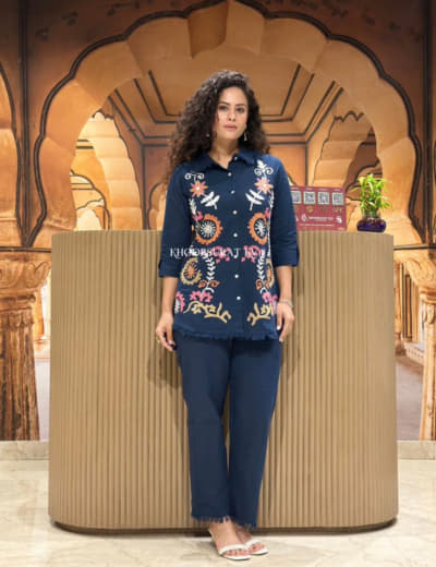 Shivam Hub Women's Cotton Flax Embroidered Co-ord Set – Fully Stitched Premium Ethnic Wear