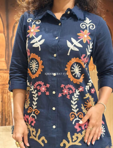 Shivam Hub Women's Cotton Flax Embroidered Co-ord Set – Fully Stitched Premium Ethnic Wear