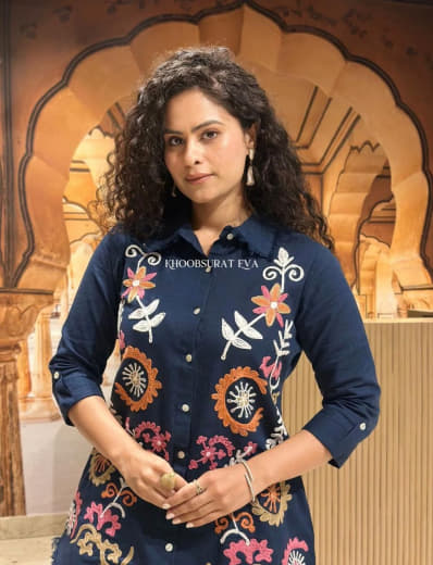 Shivam Hub Women's Cotton Flax Embroidered Co-ord Set – Fully Stitched Premium Ethnic Wear