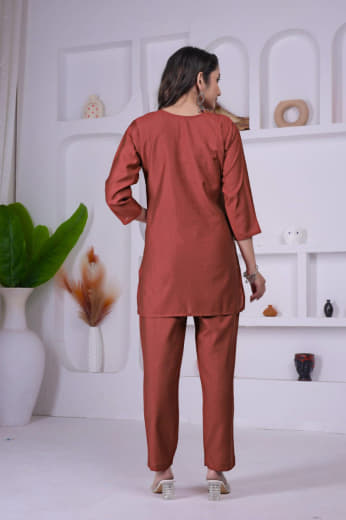 Shivam Hub Women's Soft Viscose Embroidered Co-ord Set – Fully Stitched Premium Ethnic Wear