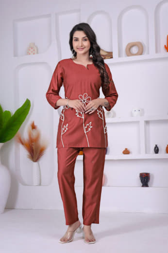 Shivam Hub Women's Soft Viscose Embroidered Co-ord Set – Fully Stitched Premium Ethnic Wear