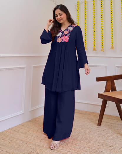 Shivam Hub Women's Embroidered Co-ord Set – Fully Stitched Premium Ethnic Wear (Style 2)