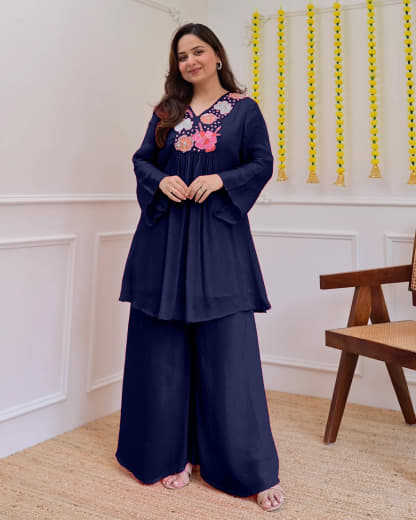 Shivam Hub Women's Embroidered Co-ord Set – Fully Stitched Premium Ethnic Wear (Style 2)