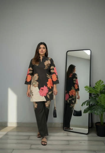 Shivam Hub Women's Japanese Crepe Patch Work Co-ord Set – Fully Stitched Ethnic Wear (Style 2)