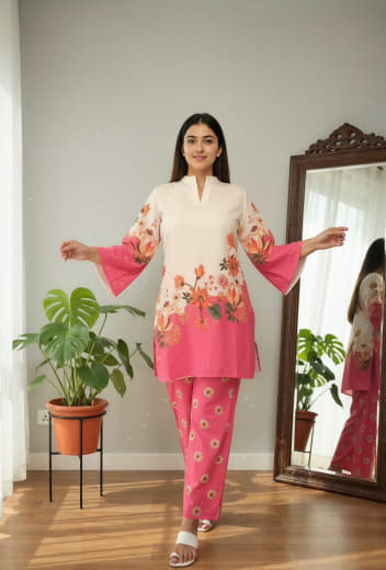 Shivam Hub Women's Japanese Crepe Patch Work Co-ord Set – Fully Stitched Ethnic Wear (Style 2)