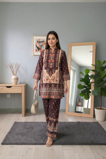 Shivam Hub Women's Japanese Crepe Patch Work Co-ord Set – Fully Stitched Ethnic Wear (Style 2)