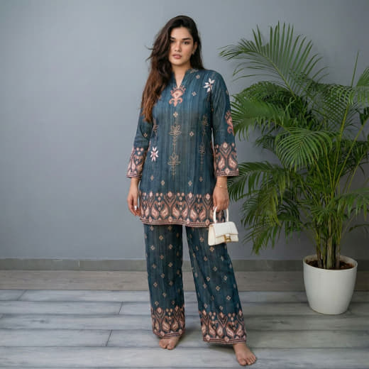 Shivam Hub Women's Japanese Crepe Patch Work Co-ord Set – Fully Stitched Ethnic Wear (Style 2)