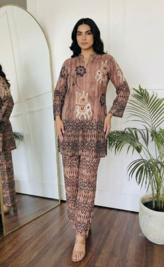 Shivam Hub Women's Japanese Crepe Patch Work Co-ord Set – Fully Stitched Ethnic Wear (Style 2)