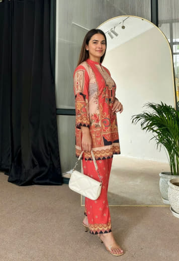 Shivam Hub Women's Japanese Crepe Patch Work Co-ord Set – Fully Stitched Ethnic Wear (Style 2)