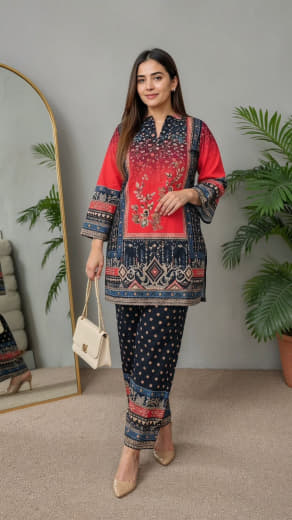 Shivam Hub Women's Japanese Crepe Patch Work Co-ord Set – Fully Stitched Ethnic Wear (Style 2)