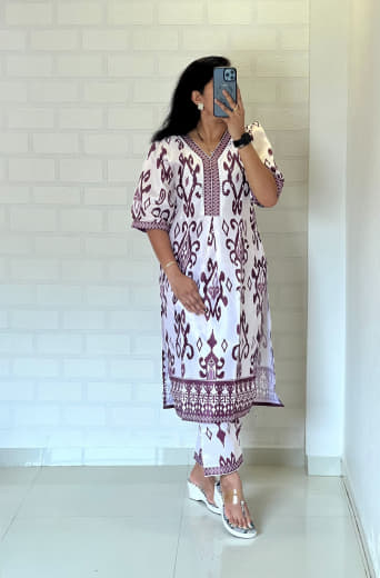 Shivam Hub Women's Heavy Embroidered Co-ord Set – Wine & Green – Fully Stitched Ethnic Wear