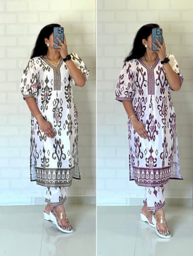 Shivam Hub Women's Heavy Embroidered Co-ord Set – Wine & Green – Fully Stitched Ethnic Wear