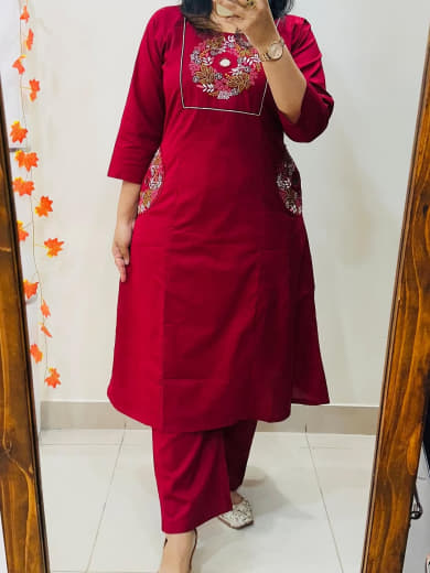 Women Pure Heavy Dhabu Cotton Top with Palazzo Set | Embroidery & Mirror Work | Plus Size Ethnic Wear