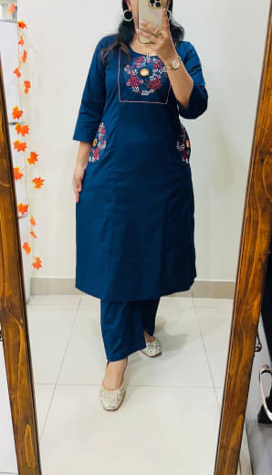 Women Pure Heavy Dhabu Cotton Top with Palazzo Set | Embroidery & Mirror Work | Plus Size Ethnic Wear