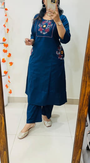 Women Pure Heavy Dhabu Cotton Top with Palazzo Set | Embroidery & Mirror Work | Plus Size Ethnic Wear