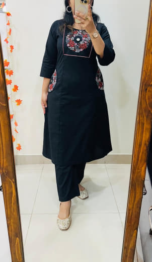 Women Pure Heavy Dhabu Cotton Top with Palazzo Set | Embroidery & Mirror Work | Plus Size Ethnic Wear