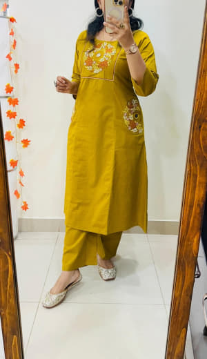Women Pure Heavy Dhabu Cotton Top with Palazzo Set | Embroidery & Mirror Work | Plus Size Ethnic Wear