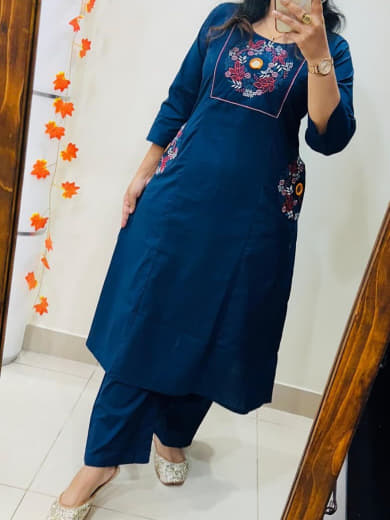 Women Pure Heavy Dhabu Cotton Top with Palazzo Set | Embroidery & Mirror Work | Plus Size Ethnic Wear