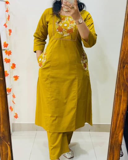 Women Pure Heavy Dhabu Cotton Top with Palazzo Set | Embroidery & Mirror Work | Plus Size Ethnic Wear