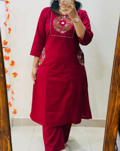 Women Pure Heavy Dhabu Cotton Top with Palazzo Set | Embroidery & Mirror Work | Plus Size Ethnic Wear