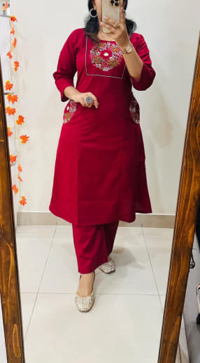 Women Pure Heavy Dhabu Cotton Top with Palazzo Set | Embroidery & Mirror Work | Plus Size Ethnic Wear