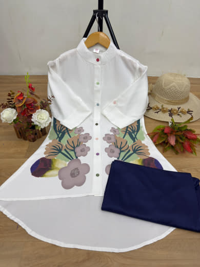 Women Poly Rayon Tunic with Stretchable Lycra Palazzo Set | Gaj Button Work | High-Low Style | S to 5XL