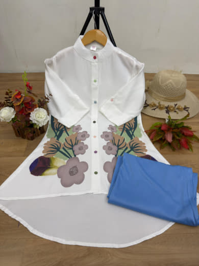 Women Poly Rayon Tunic with Stretchable Lycra Palazzo Set | Gaj Button Work | High-Low Style | S to 5XL