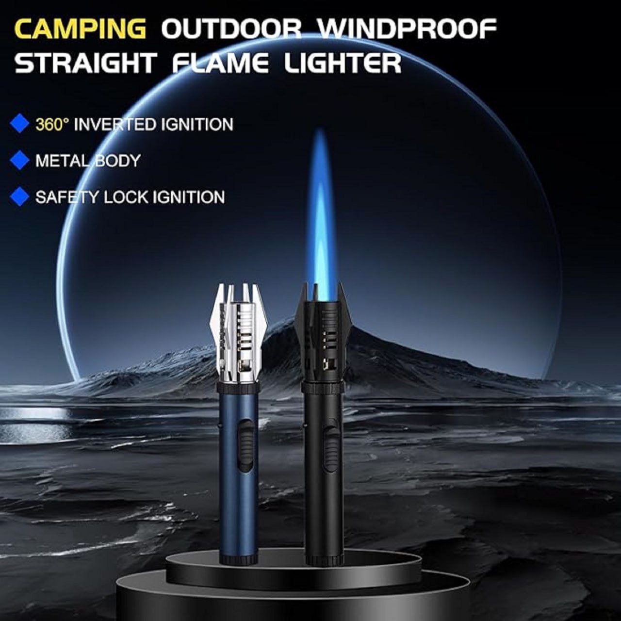 Jet Flame Lighter | Metal Body Camping | Windproof Lighters | Torch Bright Fire with Safety Lock and Adjustable Red/Blue Flame Refillable Butane Gas Lighter.