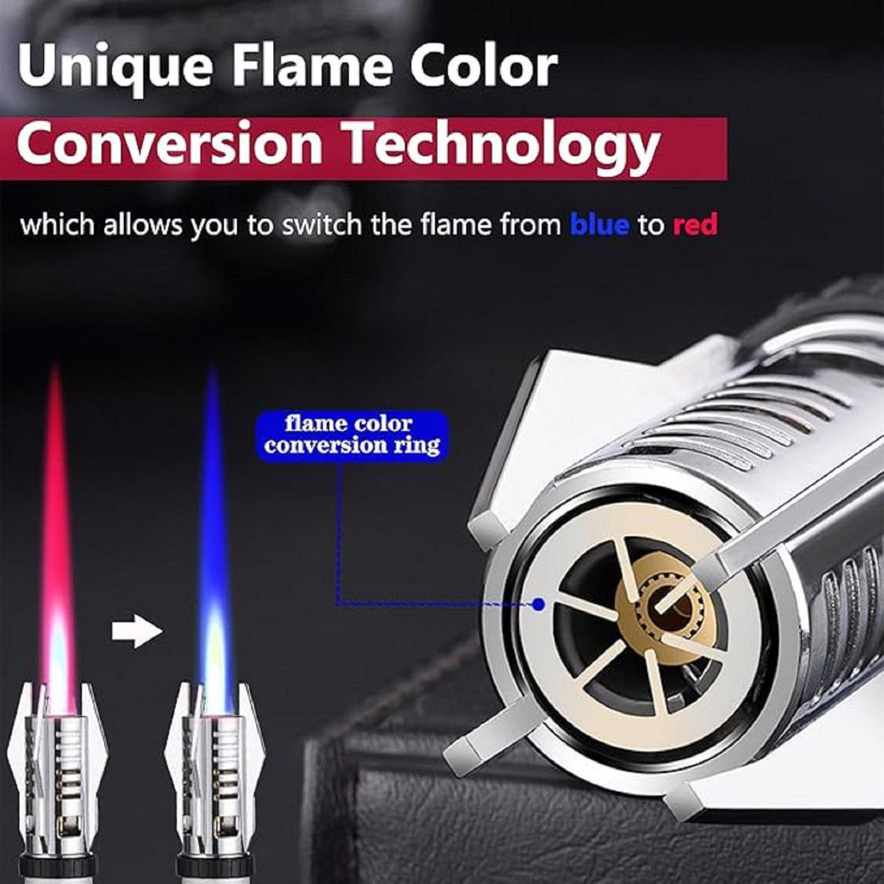 Jet Flame Lighter | Metal Body Camping | Windproof Lighters | Torch Bright Fire with Safety Lock and Adjustable Red/Blue Flame Refillable Butane Gas Lighter.
