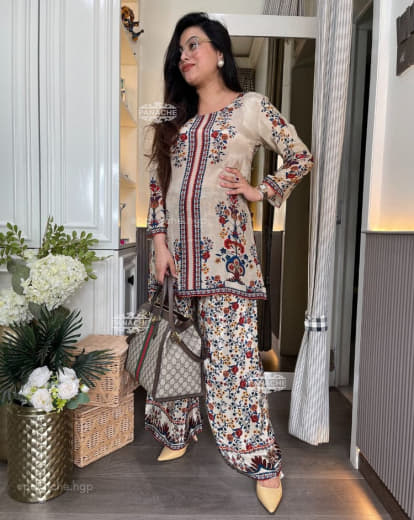 Women Plus Size Cotton Co-ord Set with Digital Print | Soft Crepe Inner | Fully Stitched Top & Pant Set | M to 10XL