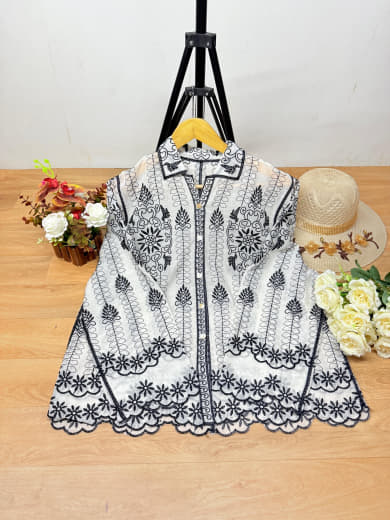 Women Cotton Embroidered Top | Full Sleeve Cotton Top | Free Size XXL Casual Wear Top