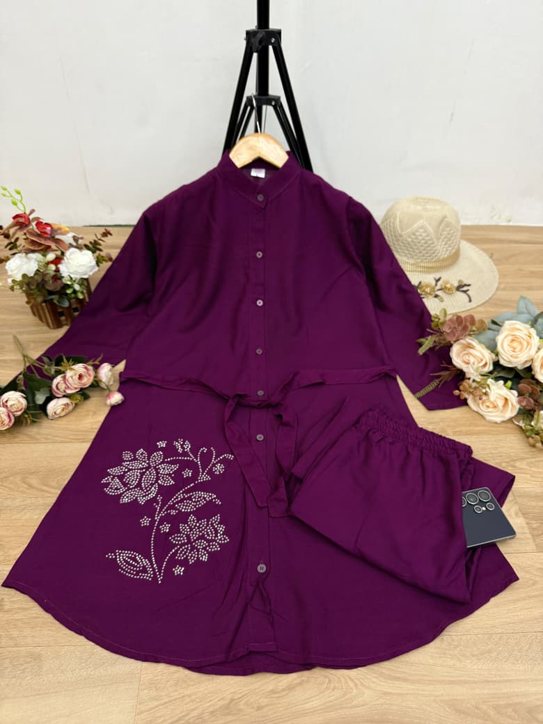 Women Cotton Embroidered Kurta Pant Set with 2 Side Pockets | Office Wear Kurti Set | Button Work Ethnic Set