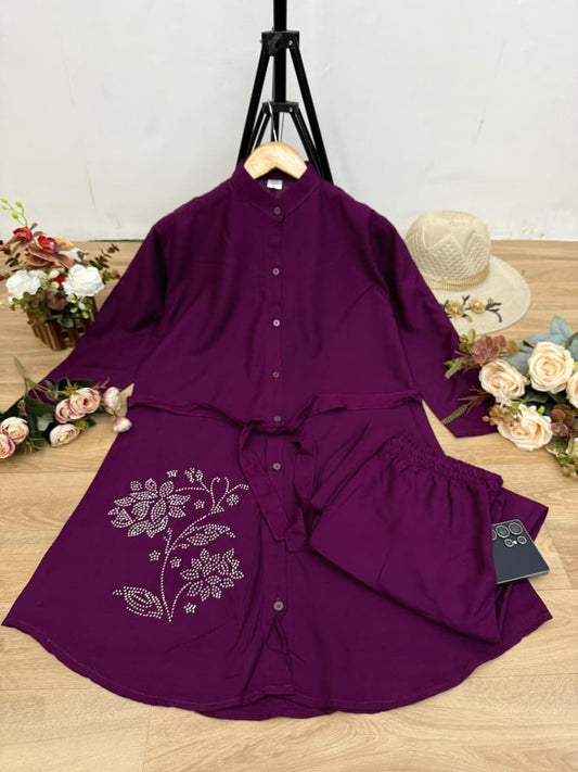 Women Cotton Embroidered Kurta Pant Set with 2 Side Pockets | Office Wear Kurti Set | Button Work Ethnic Set