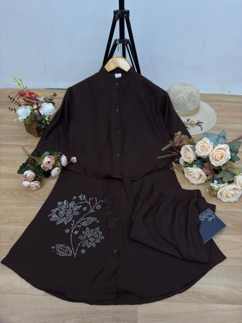 Women Cotton Embroidered Kurta Pant Set with 2 Side Pockets | Office Wear Kurti Set | Button Work Ethnic Set