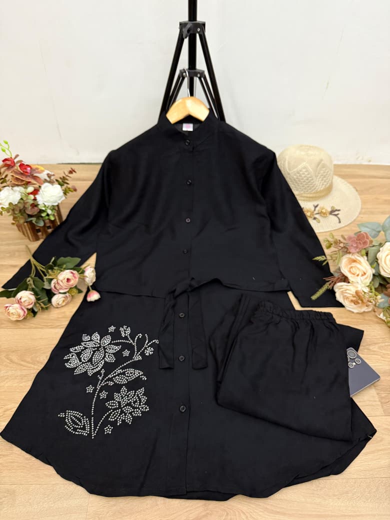 Women Cotton Embroidered Kurta Pant Set with 2 Side Pockets | Office Wear Kurti Set | Button Work Ethnic Set