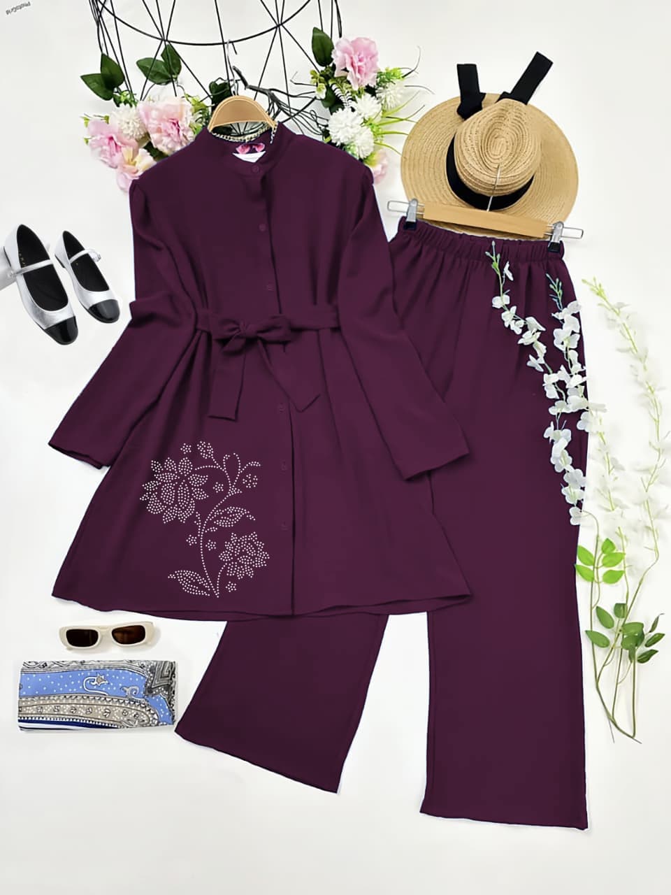 Women Cotton Embroidered Kurta Pant Set with 2 Side Pockets | Office Wear Kurti Set | Button Work Ethnic Set