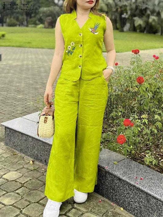 Women Cotton Slub Co-ord Set with Aari Work | Top & Palazzo Set with Pocket | Casual & Ethnic Wear