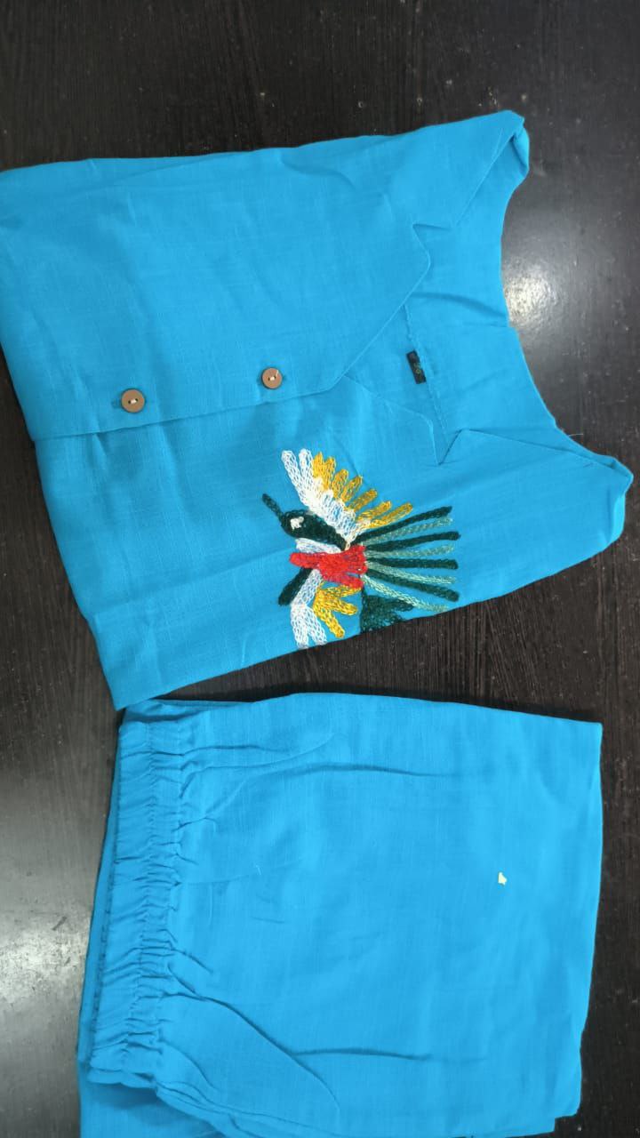 Women Cotton Slub Co-ord Set with Aari Work | Top & Palazzo Set with Pocket | Casual & Ethnic Wear