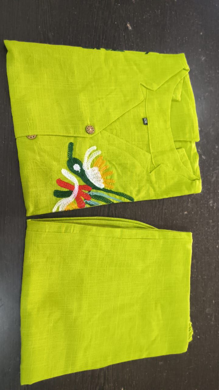 Women Cotton Slub Co-ord Set with Aari Work | Top & Palazzo Set with Pocket | Casual & Ethnic Wear