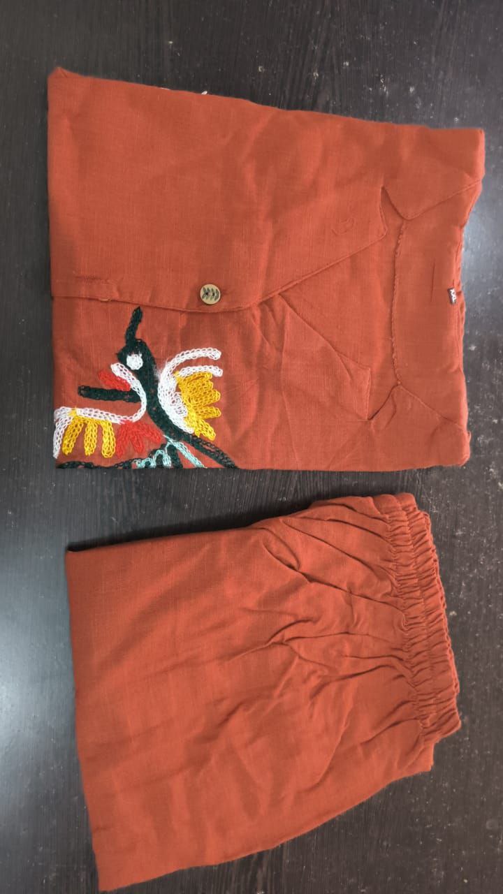 Women Cotton Slub Co-ord Set with Aari Work | Top & Palazzo Set with Pocket | Casual & Ethnic Wear